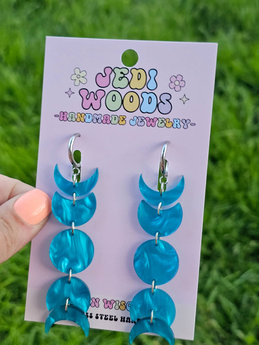 Silky Blue Moon Phase Earrings with Gauge Friendly Hardware