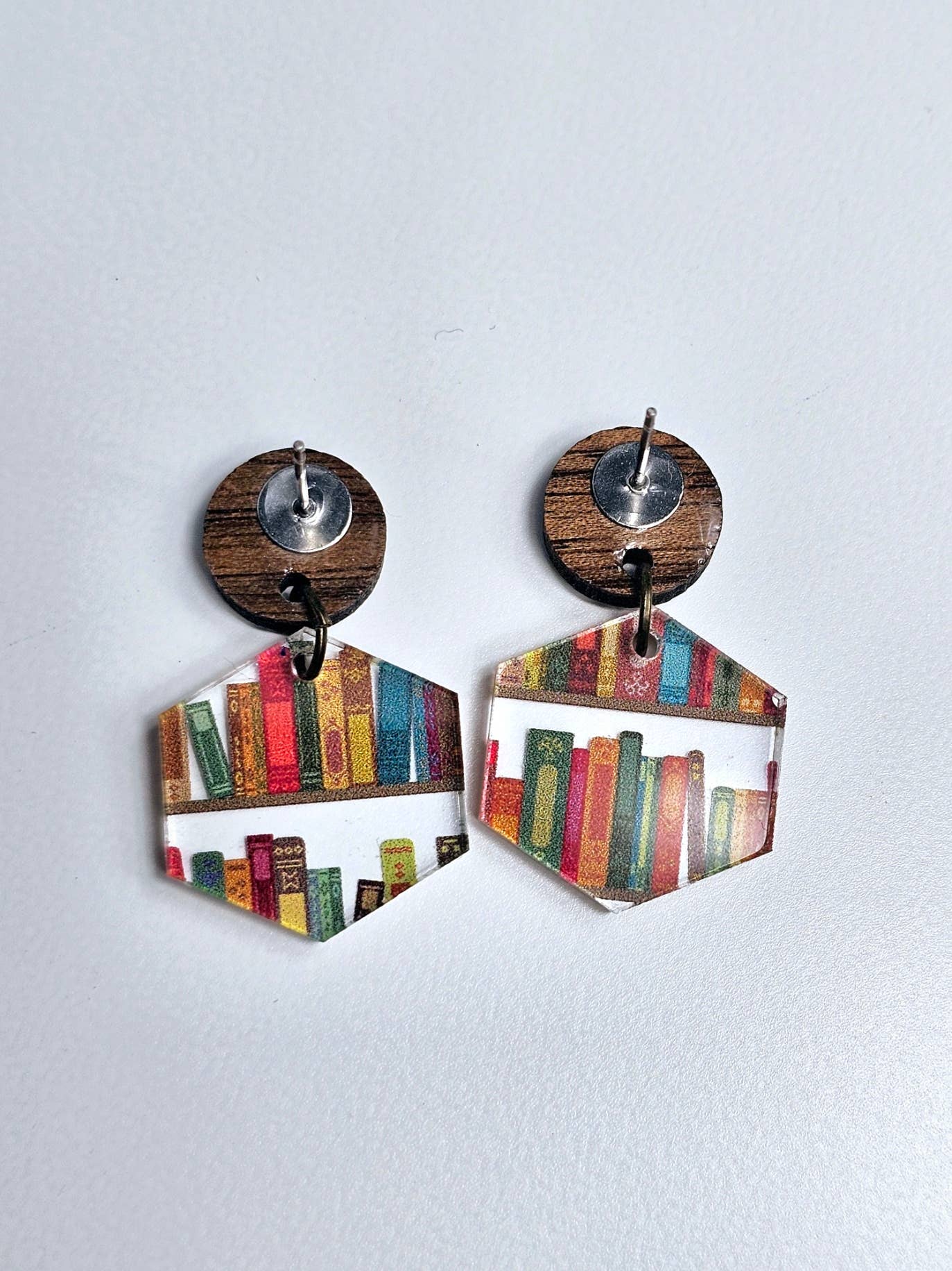 Book Lover Earrings with Wood Stud Topper