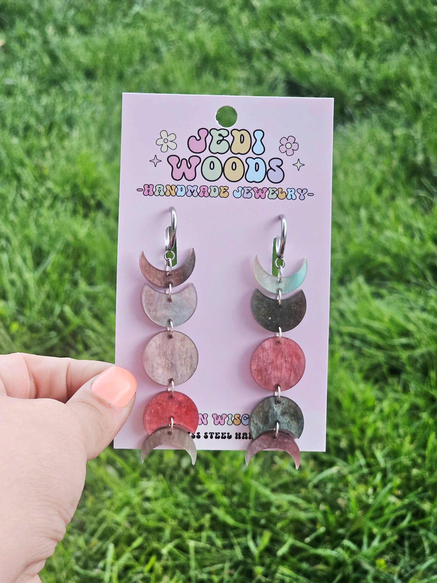 Blood Moon - Moon Phase Earrings - Gauge Friendly Hardware