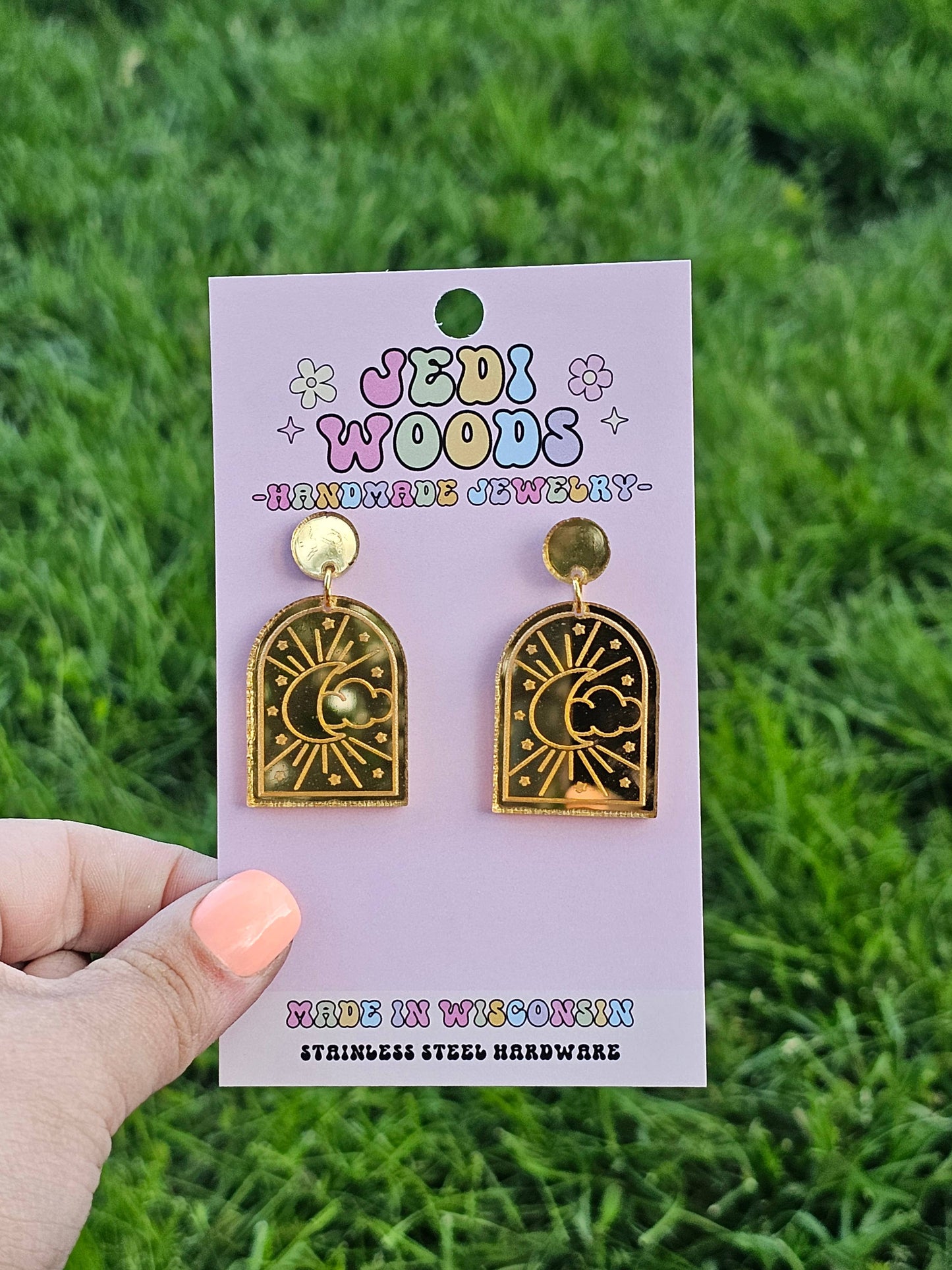 Celestial Golden Tarot Style Moon and Cloud Earrings