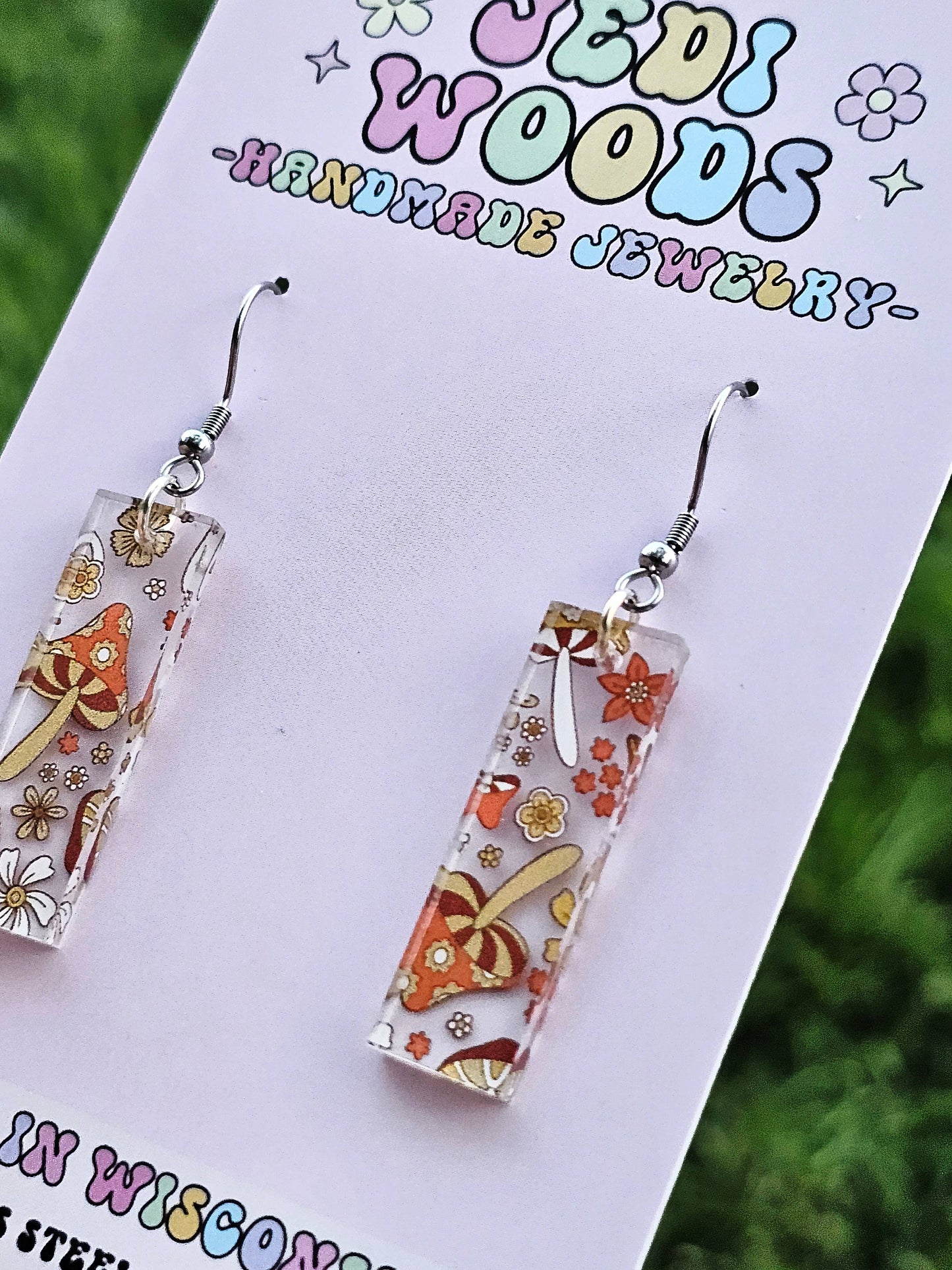 Orange Retro Mushroom Bar Earrings