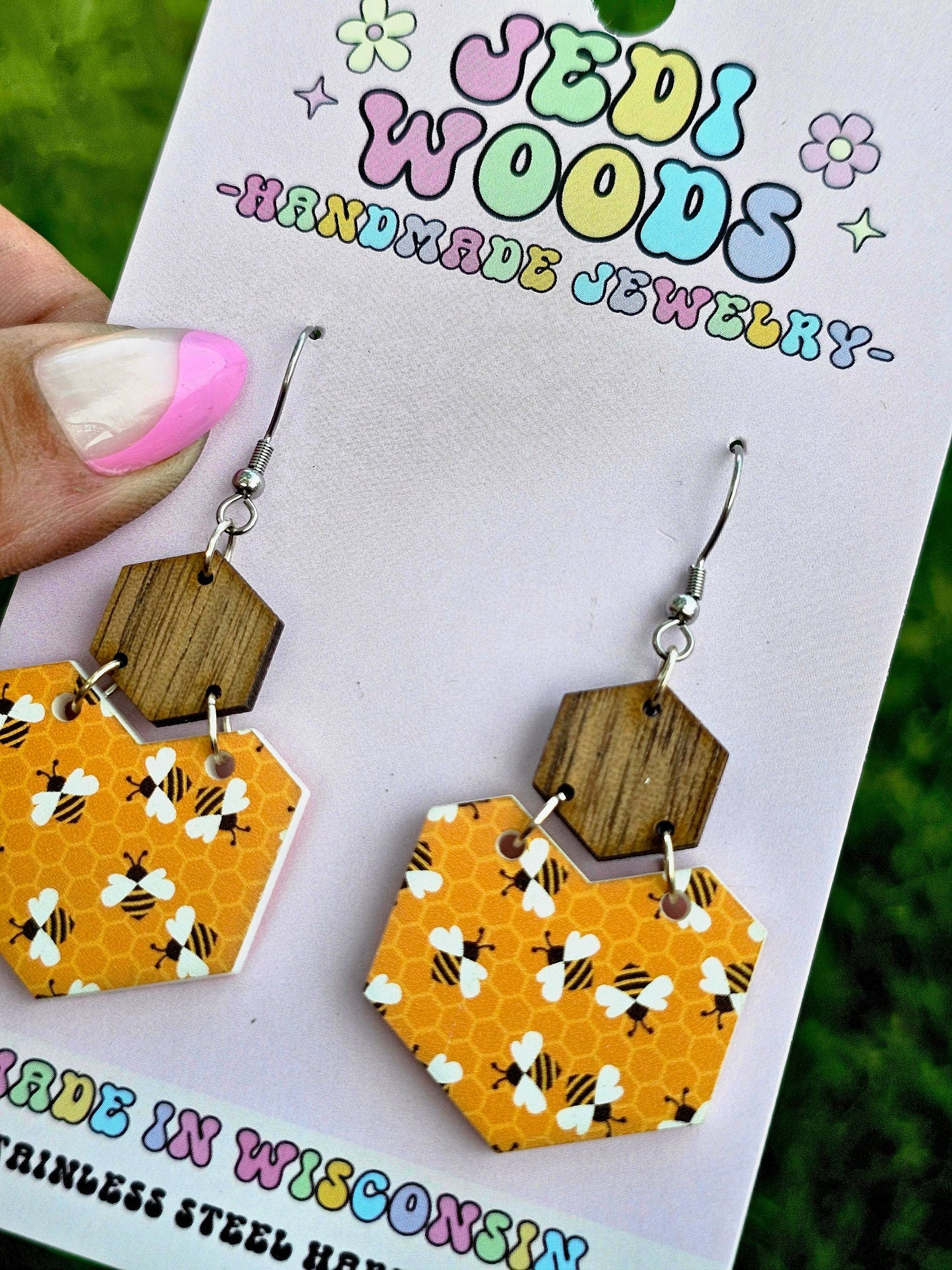 Bumble Bee Hexagonal Statement Earrings
