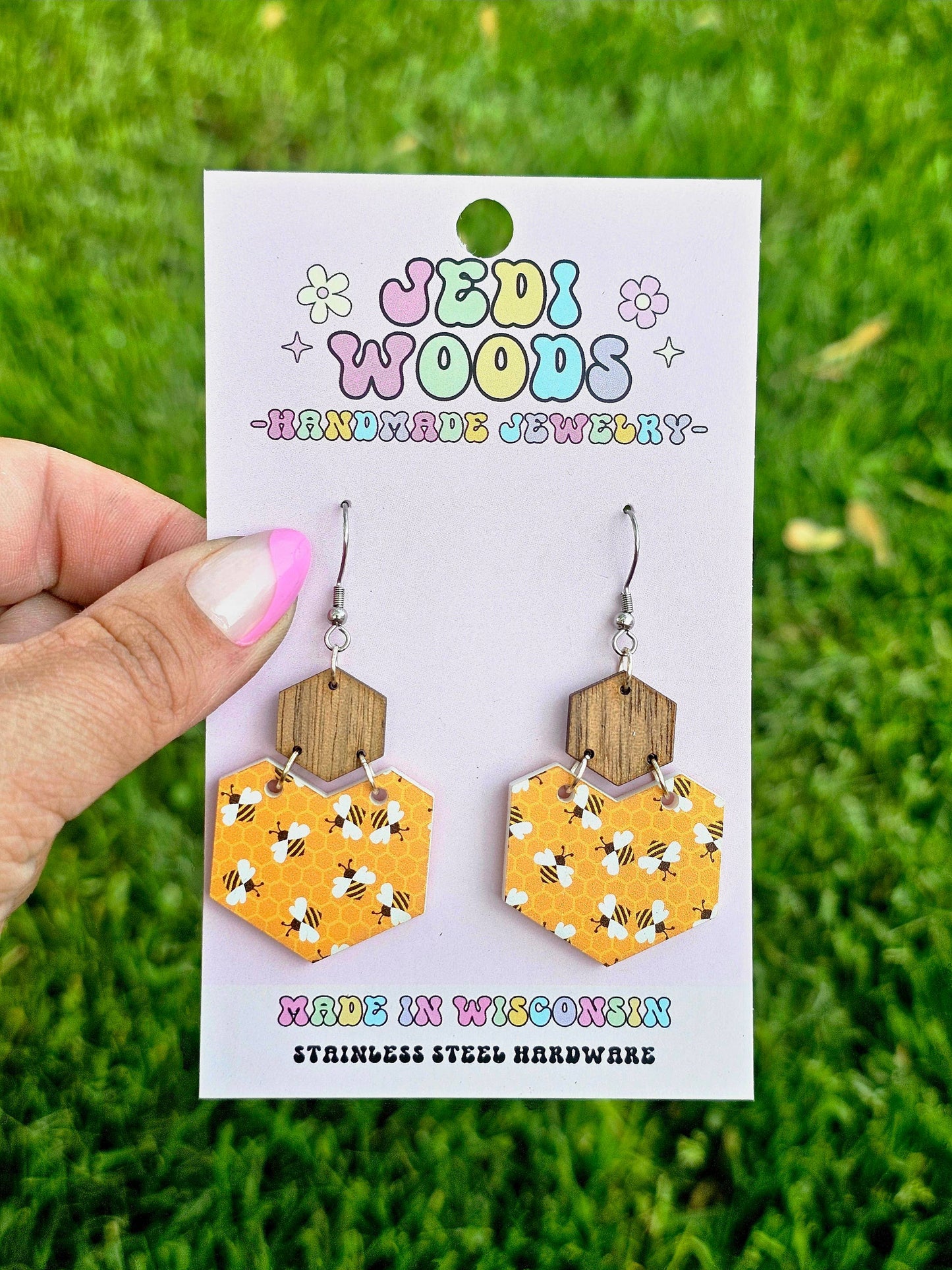 Bumble Bee Hexagonal Statement Earrings