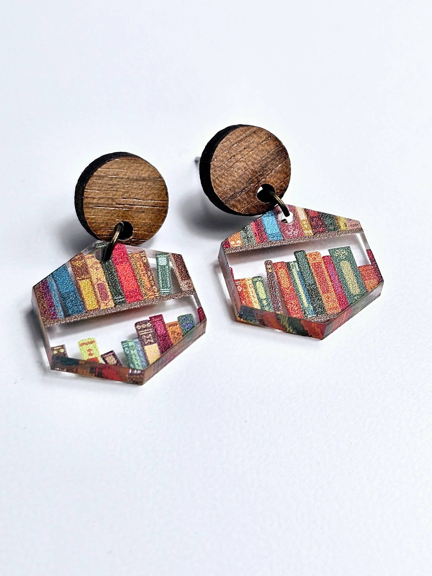 Book Lover Earrings with Wood Stud Topper