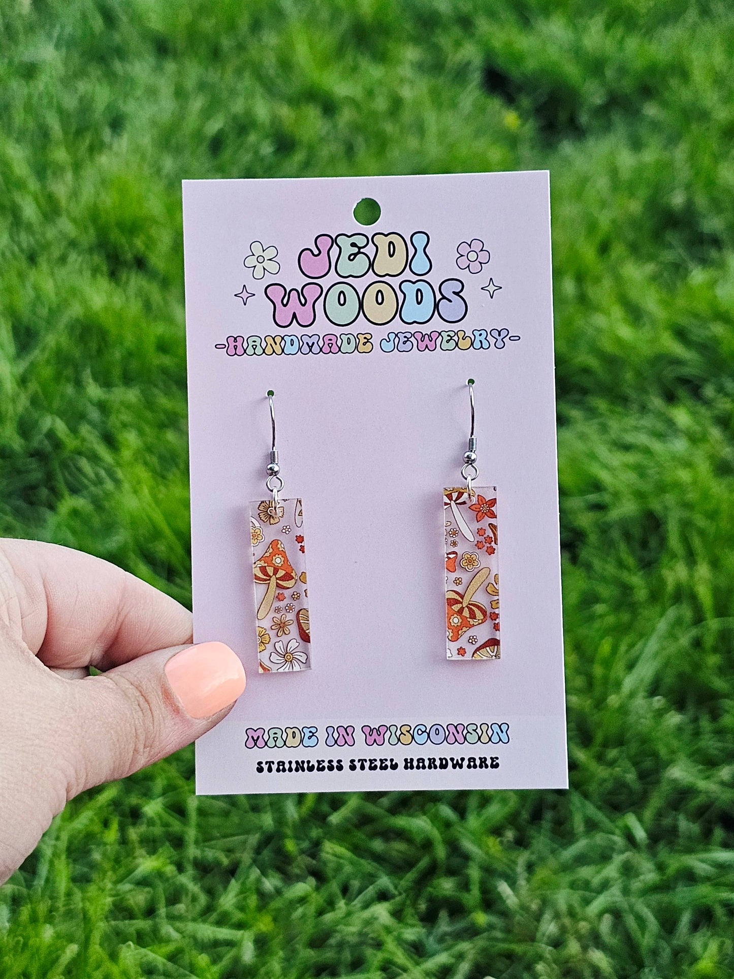 Orange Retro Mushroom Bar Earrings