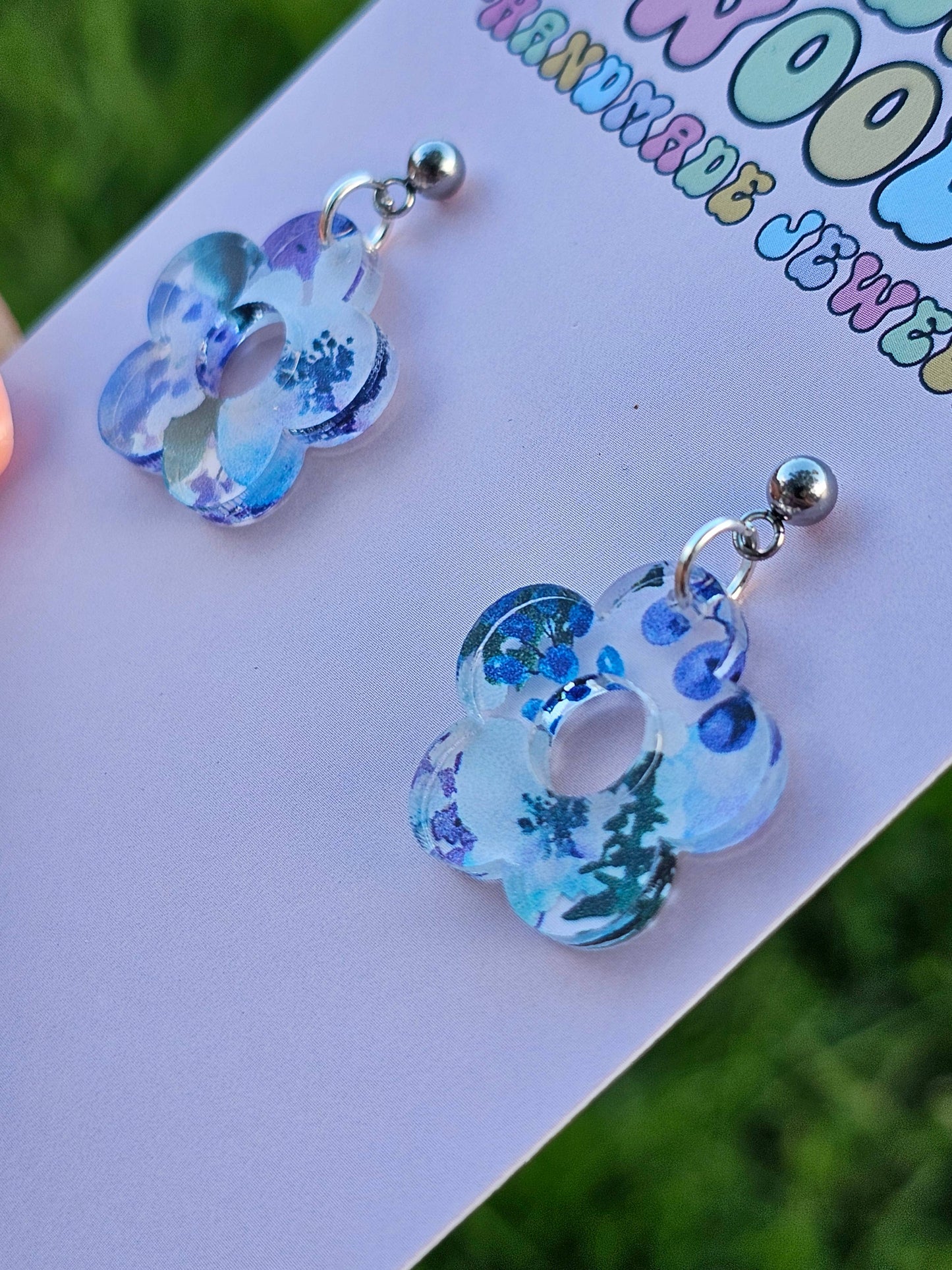Blue Watercolor Floral Earrings