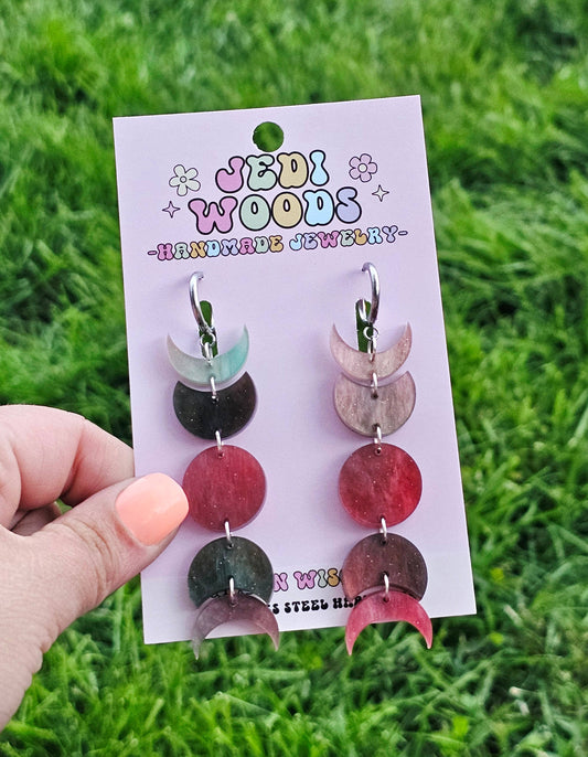 Blood Moon - Moon Phase Earrings - Gauge Friendly Hardware