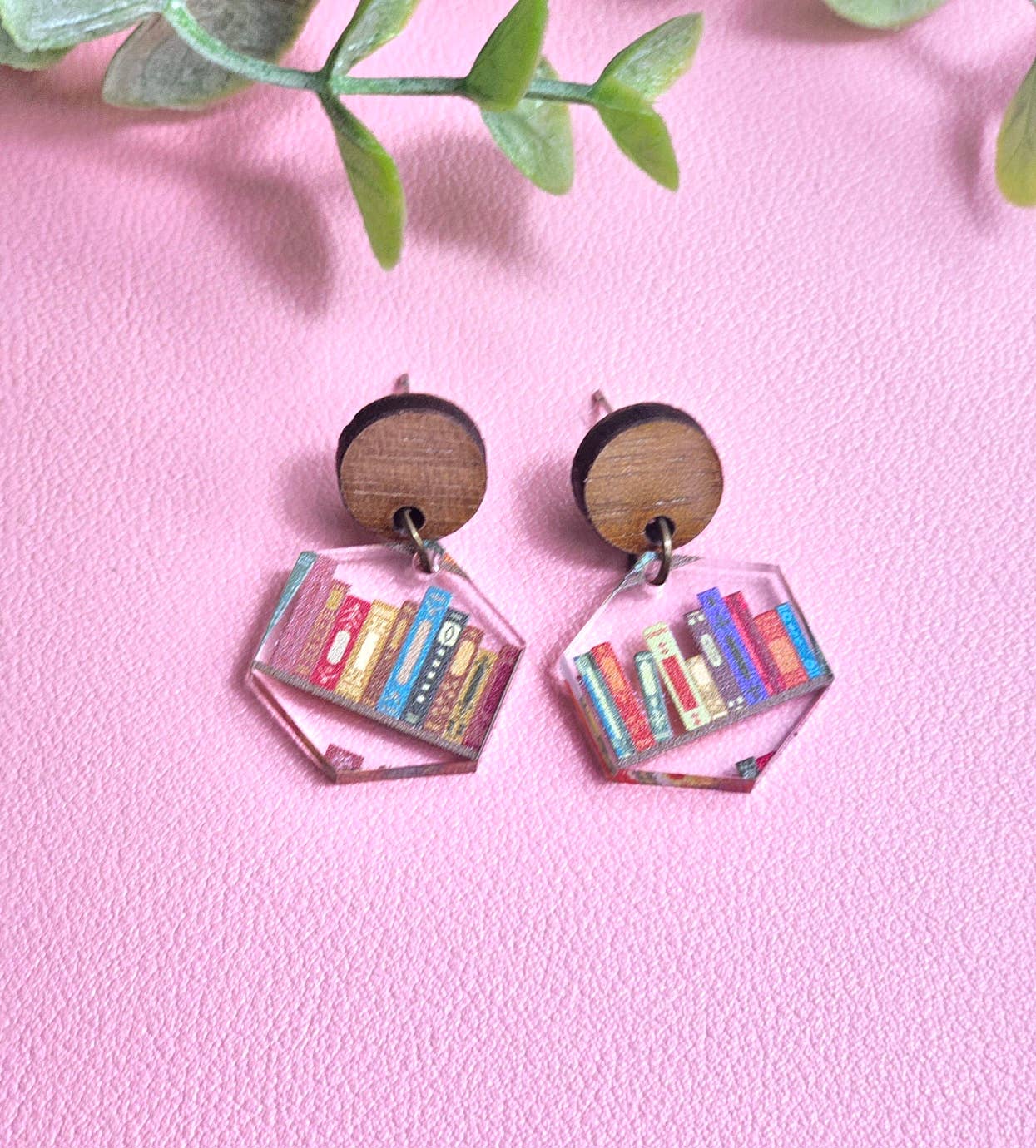 Book Lover Earrings with Wood Stud Topper