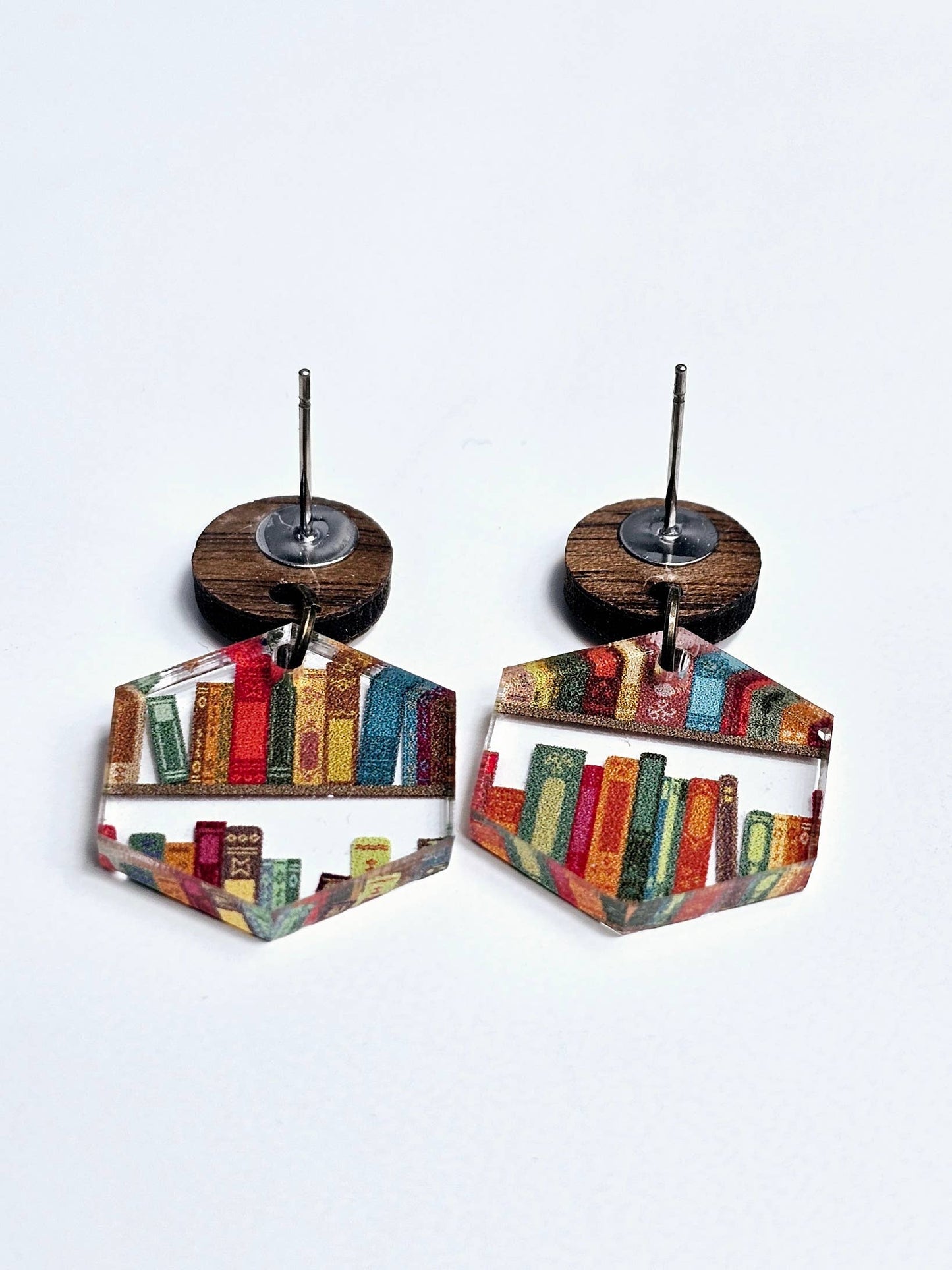 Book Lover Earrings with Wood Stud Topper