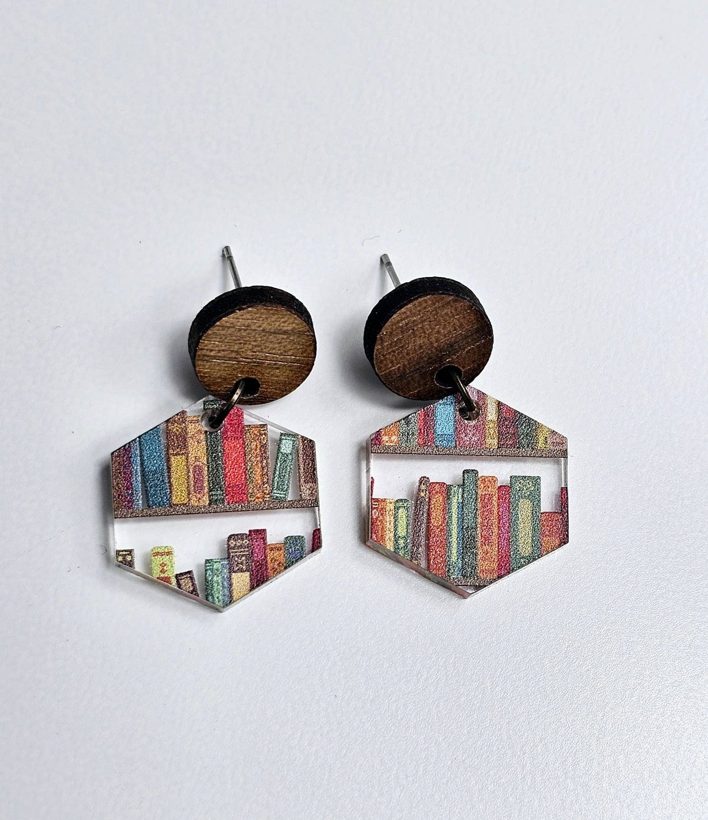 Book Lover Earrings with Wood Stud Topper