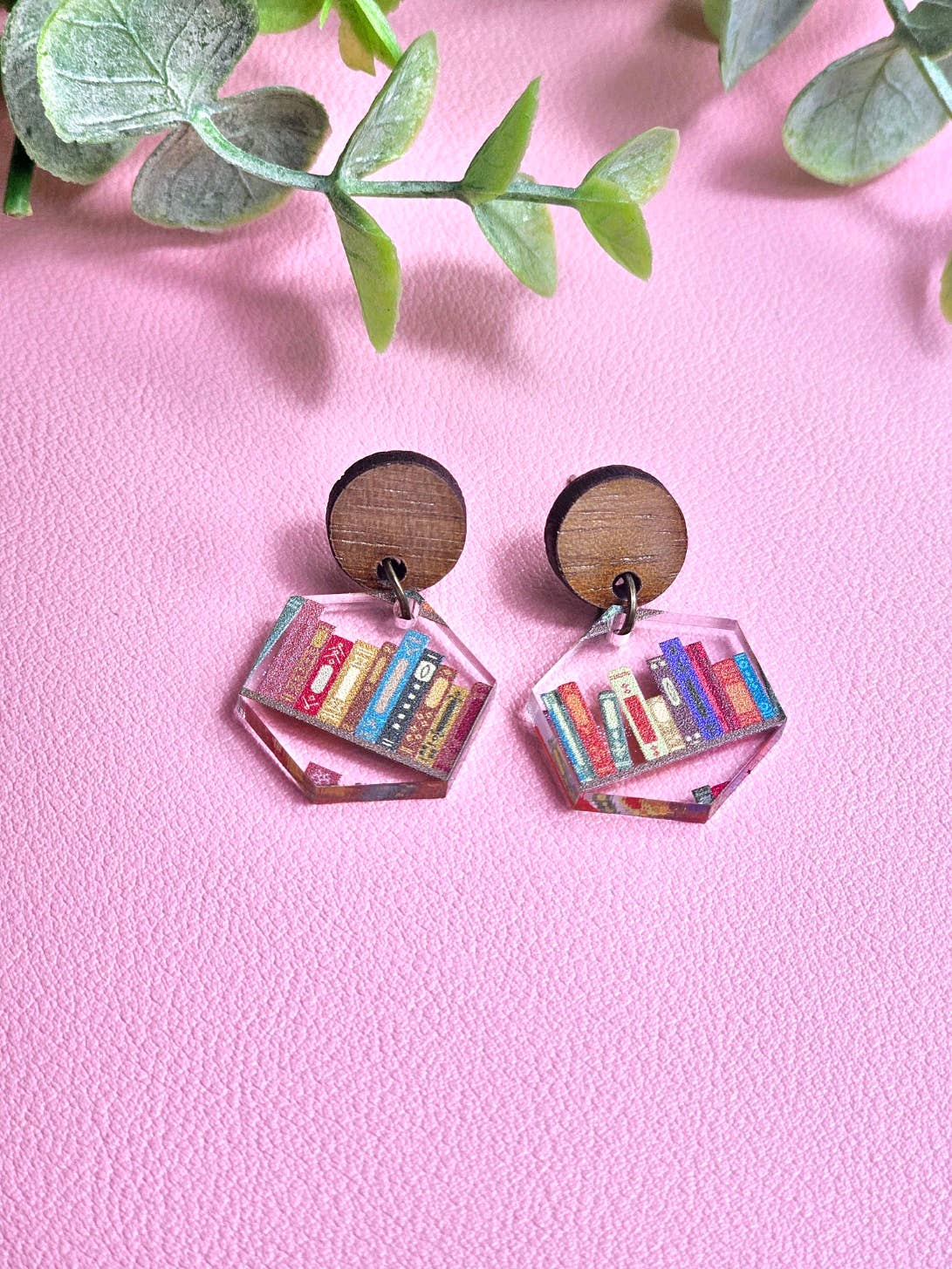 Book Lover Earrings with Wood Stud Topper