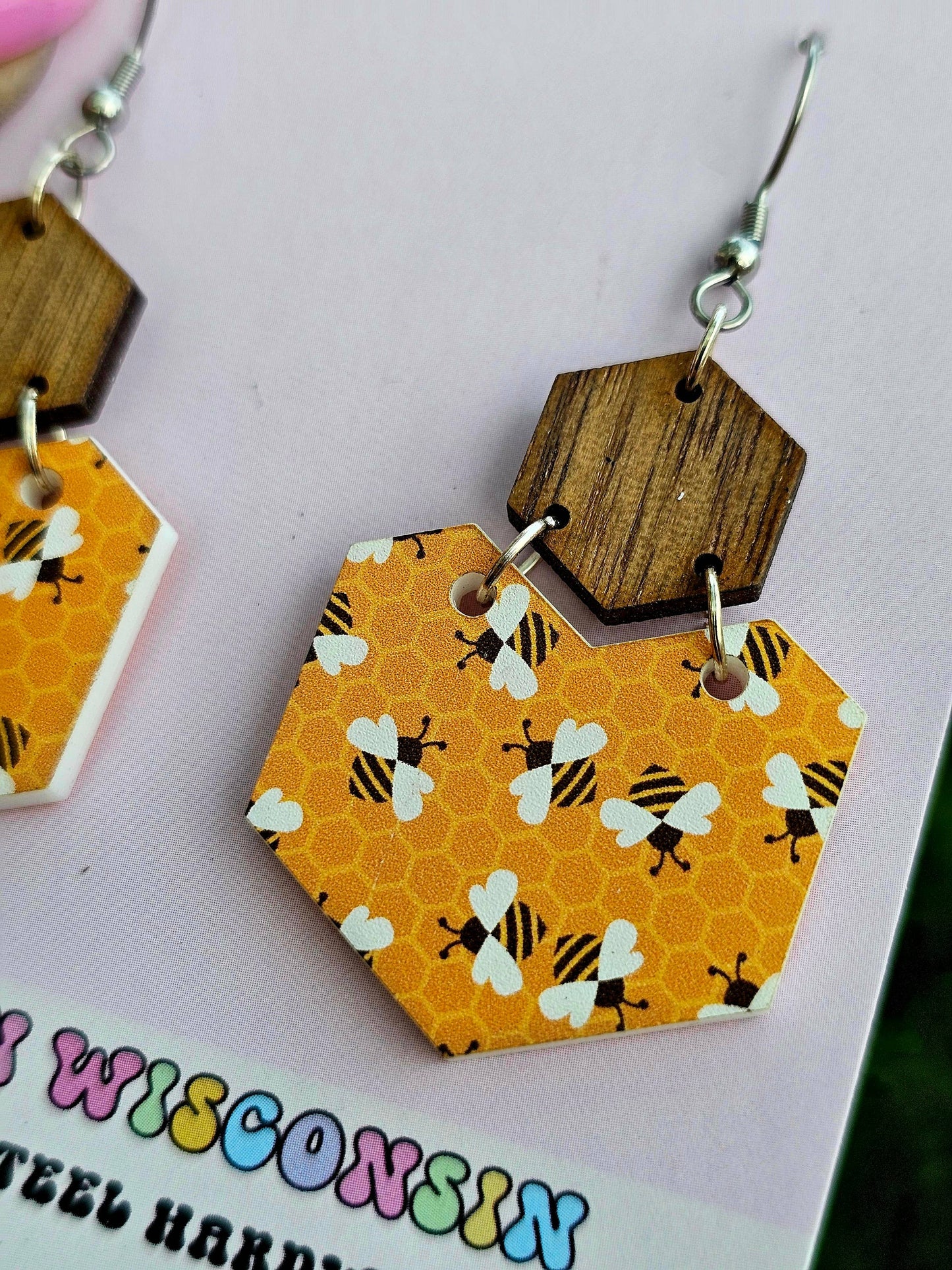 Bumble Bee Hexagonal Statement Earrings