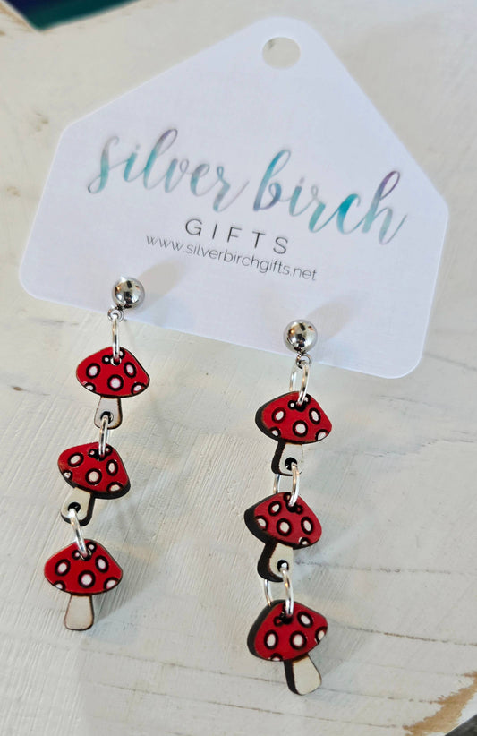Cottage Core Red Mushroom Dangle Charm Earrings