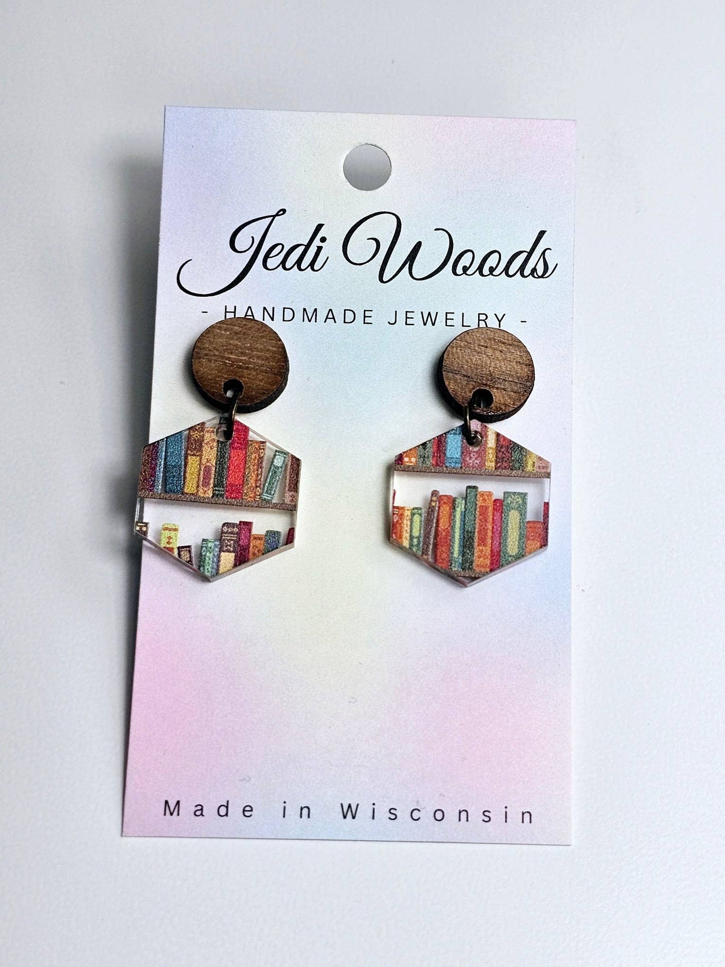Book Lover Earrings with Wood Stud Topper