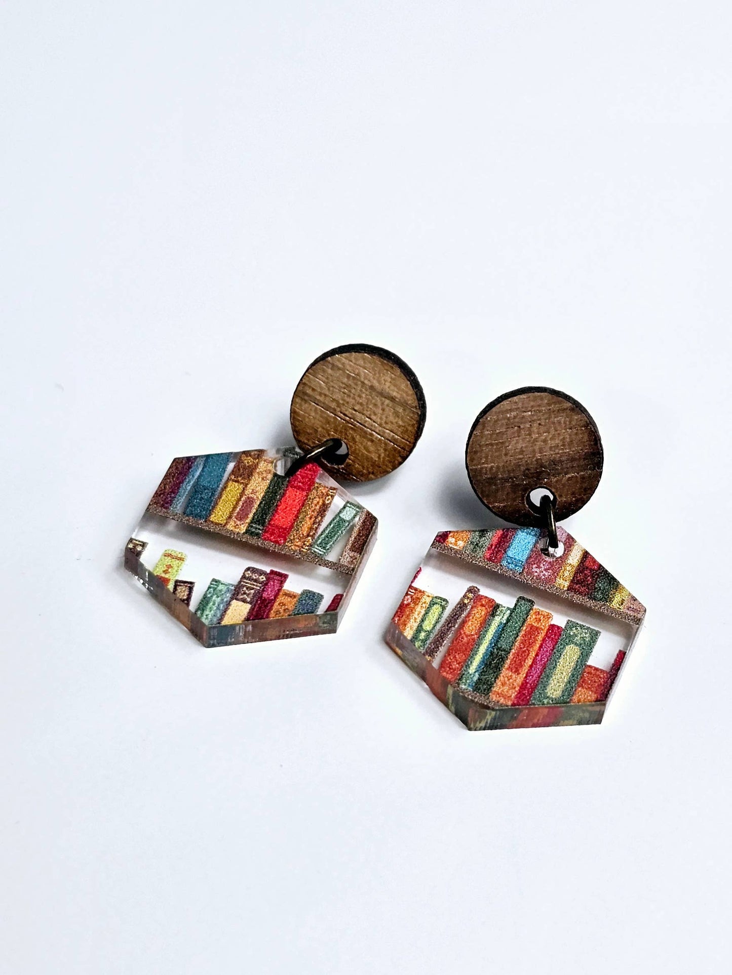 Book Lover Earrings with Wood Stud Topper
