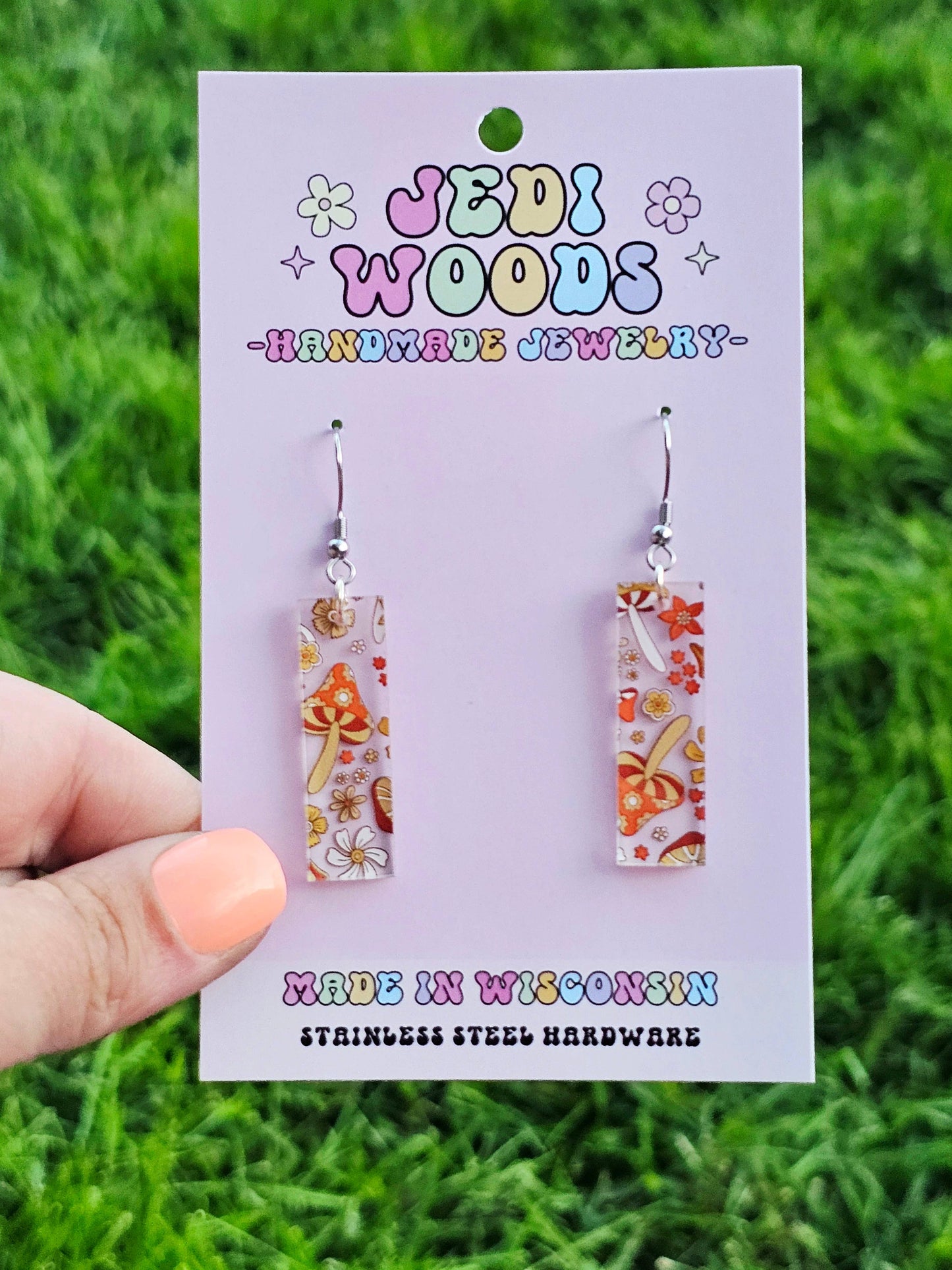 Orange Retro Mushroom Bar Earrings