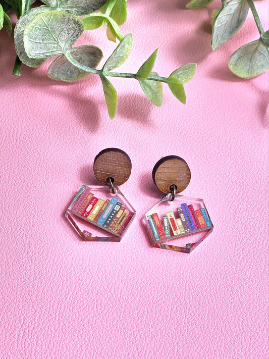 Book Lover Earrings with Wood Stud Topper