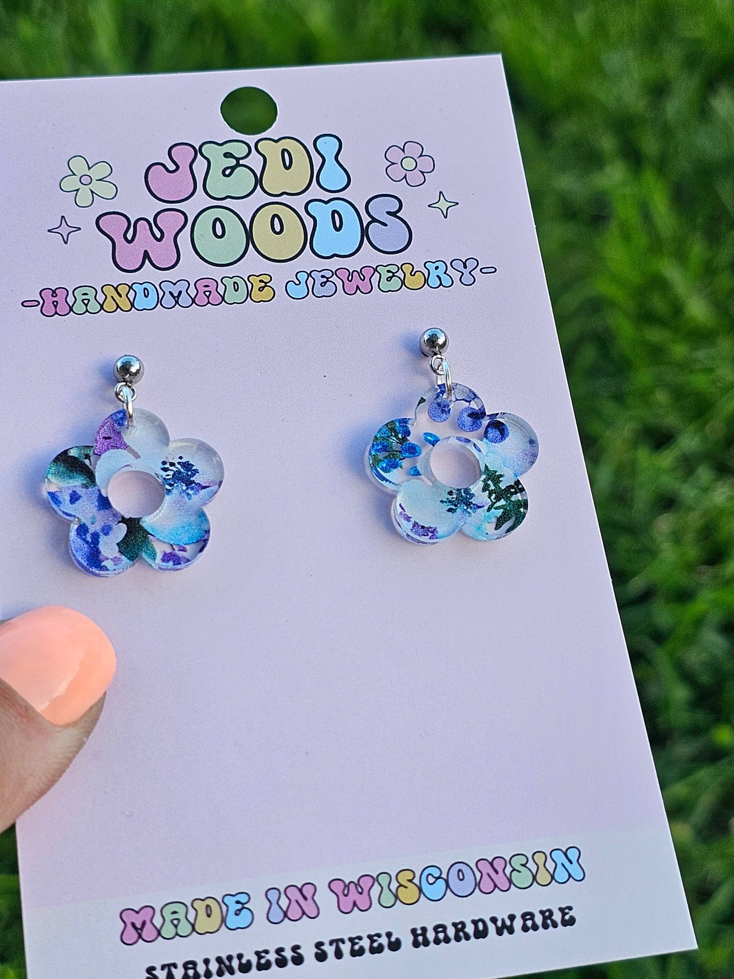 Blue Watercolor Floral Earrings
