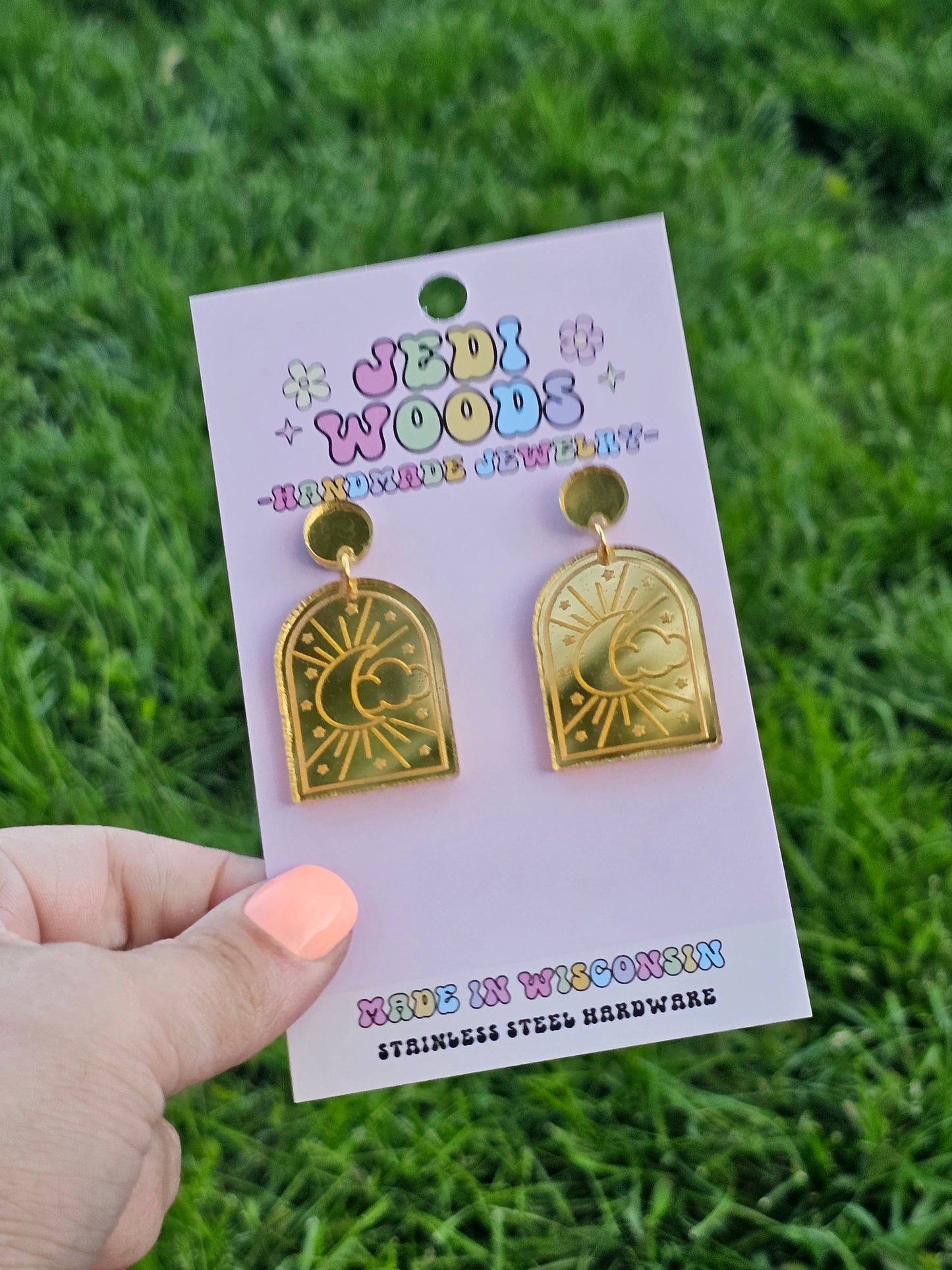 Celestial Golden Tarot Style Moon and Cloud Earrings