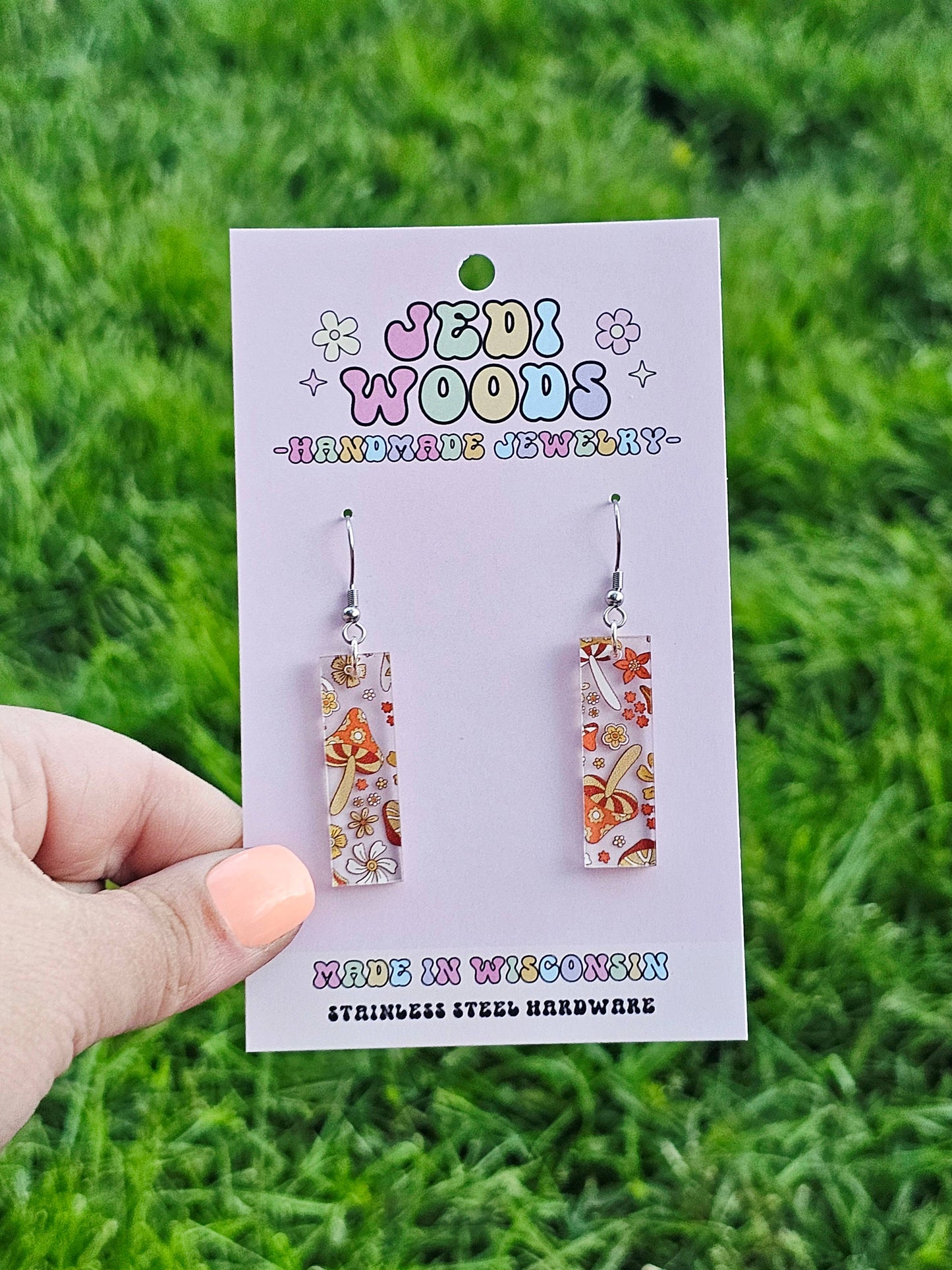 Orange Retro Mushroom Bar Earrings