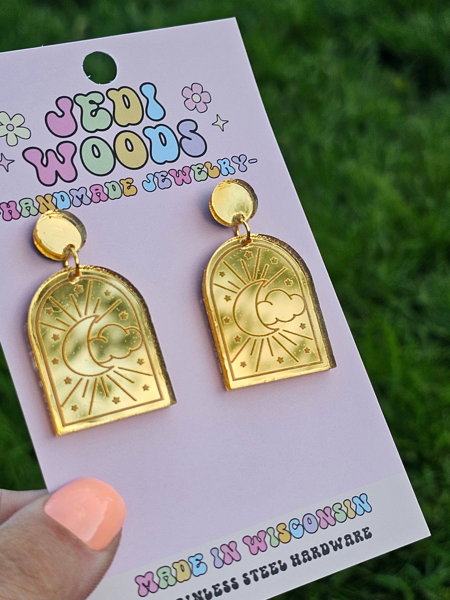 Celestial Golden Tarot Style Moon and Cloud Earrings