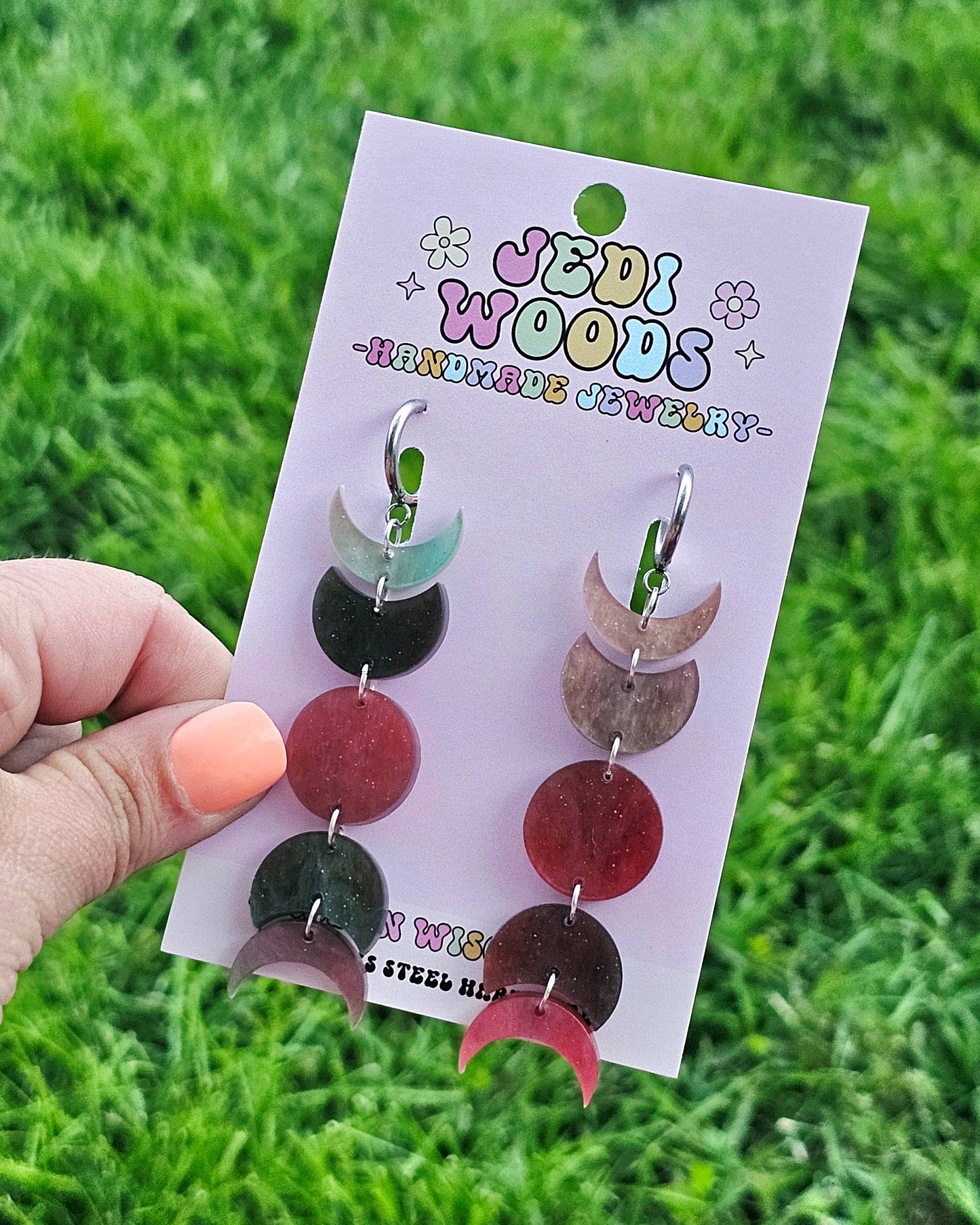 Blood Moon - Moon Phase Earrings - Gauge Friendly Hardware
