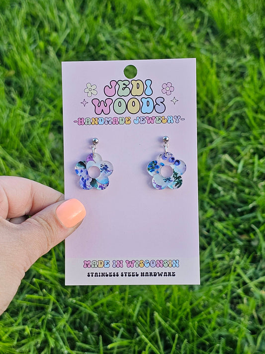 Blue Watercolor Floral Earrings