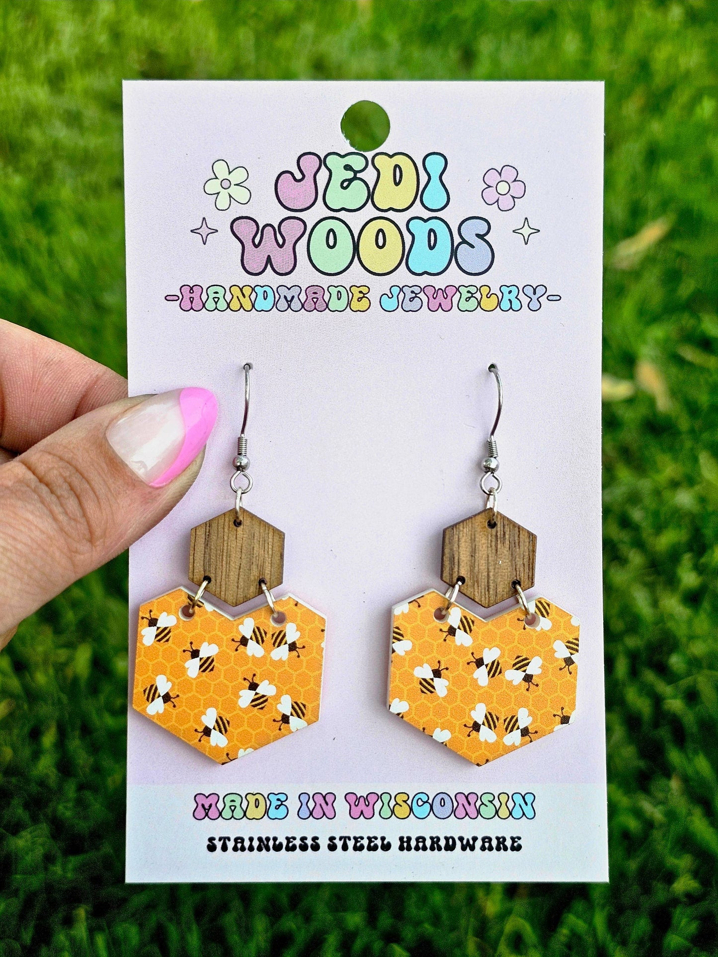 Bumble Bee Hexagonal Statement Earrings