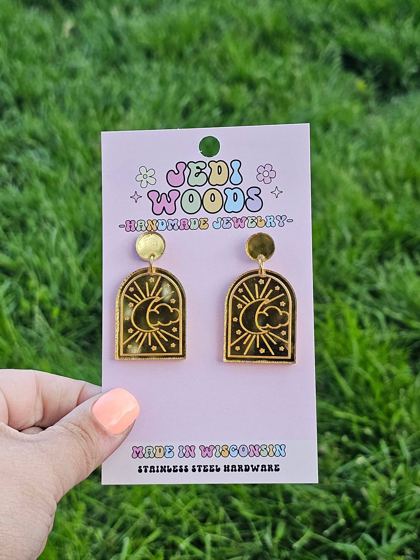 Celestial Golden Tarot Style Moon and Cloud Earrings
