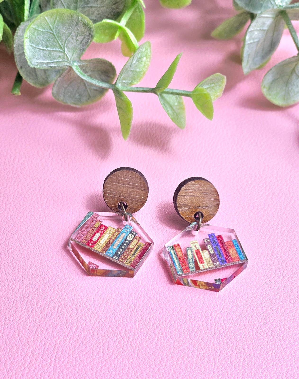 Book Lover Earrings with Wood Stud Topper