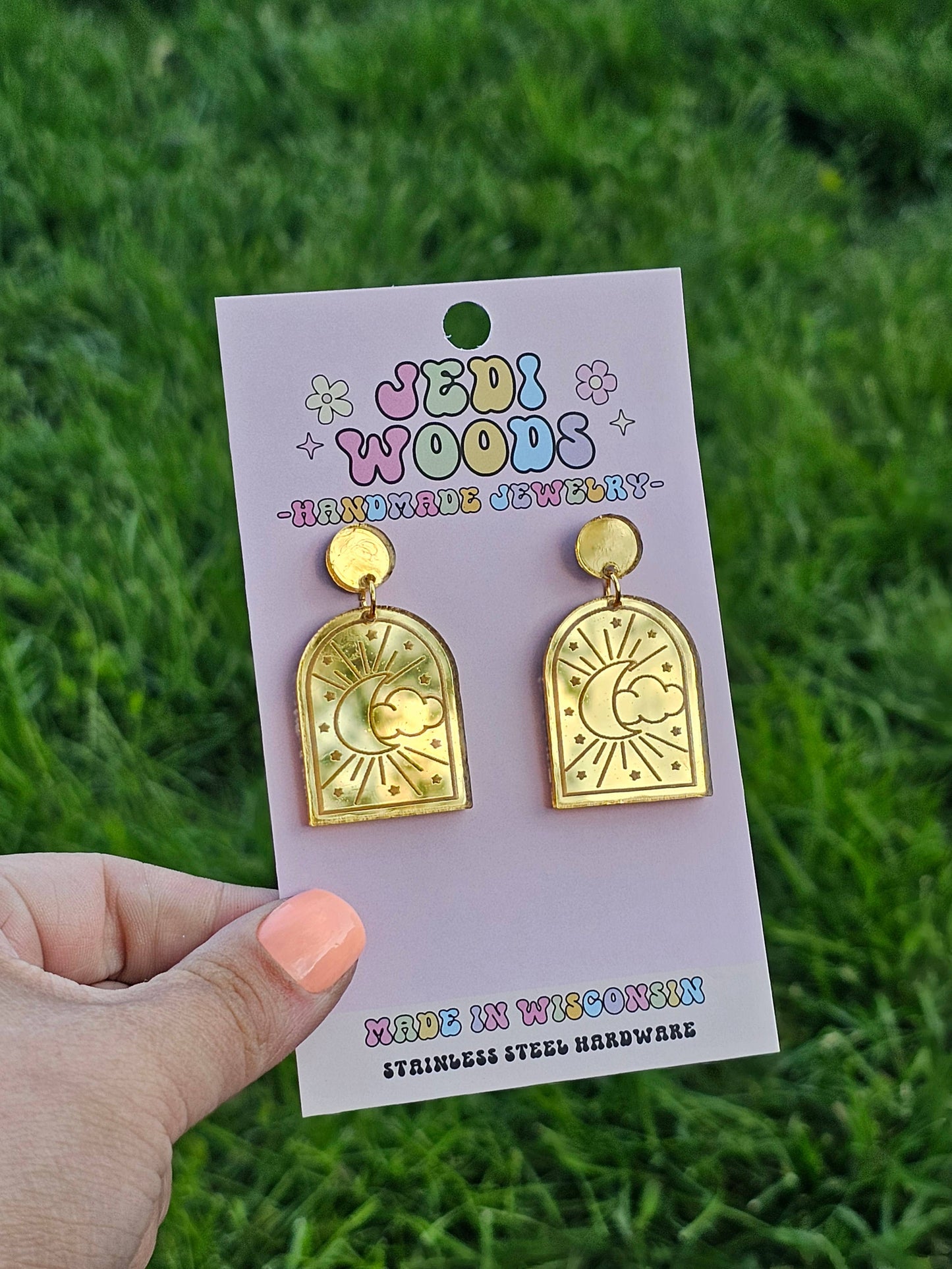 Celestial Golden Tarot Style Moon and Cloud Earrings