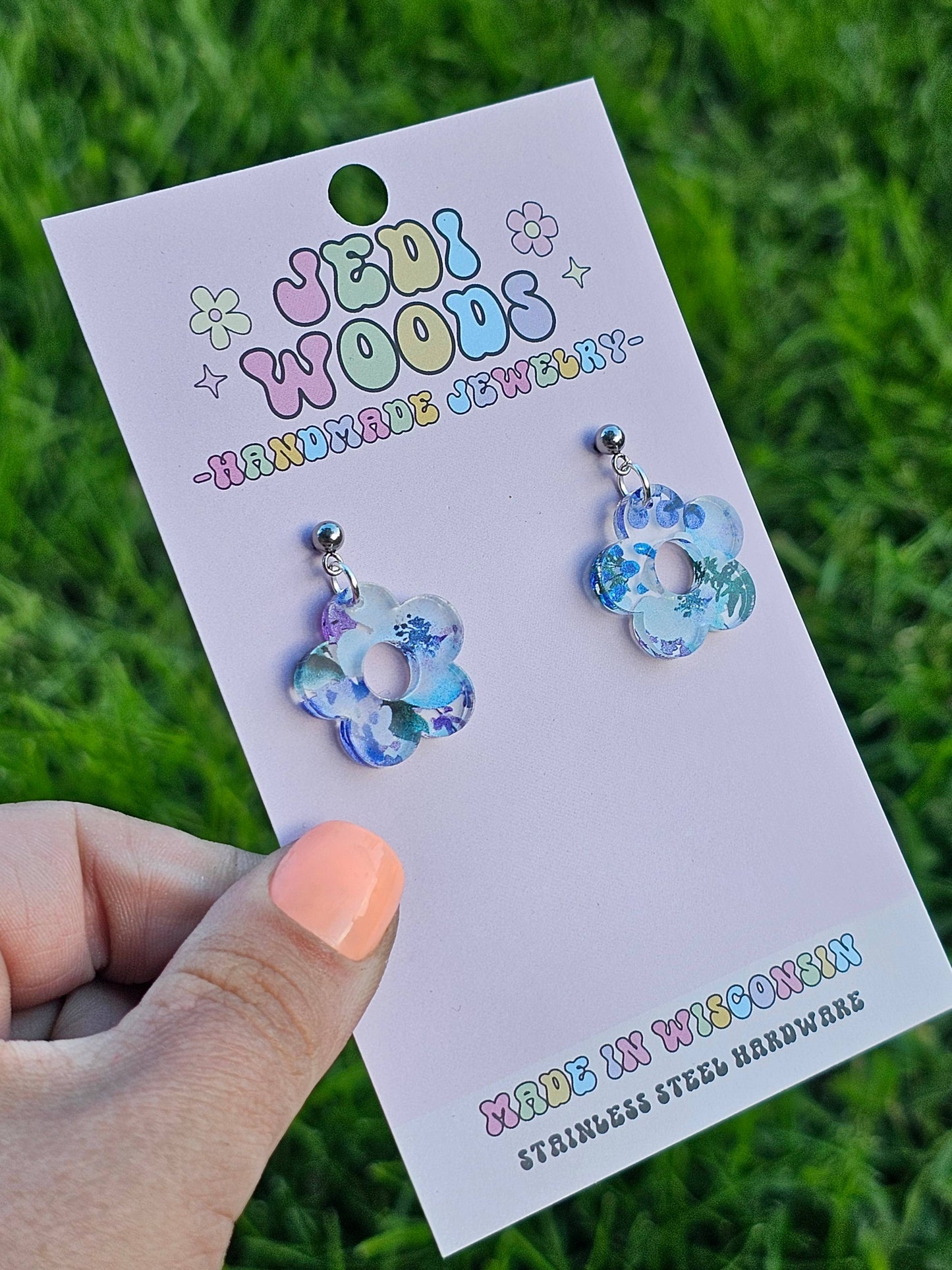 Blue Watercolor Floral Earrings