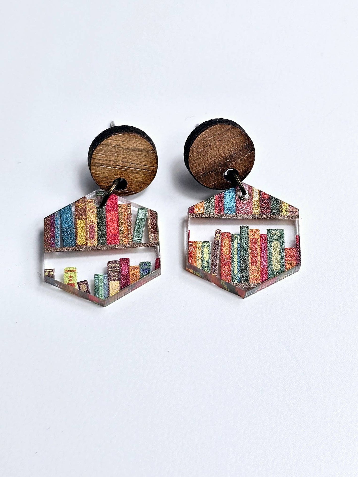 Book Lover Earrings with Wood Stud Topper