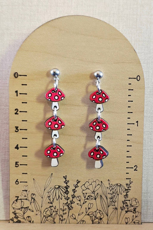 Cottage Core Red Mushroom Dangle Charm Earrings