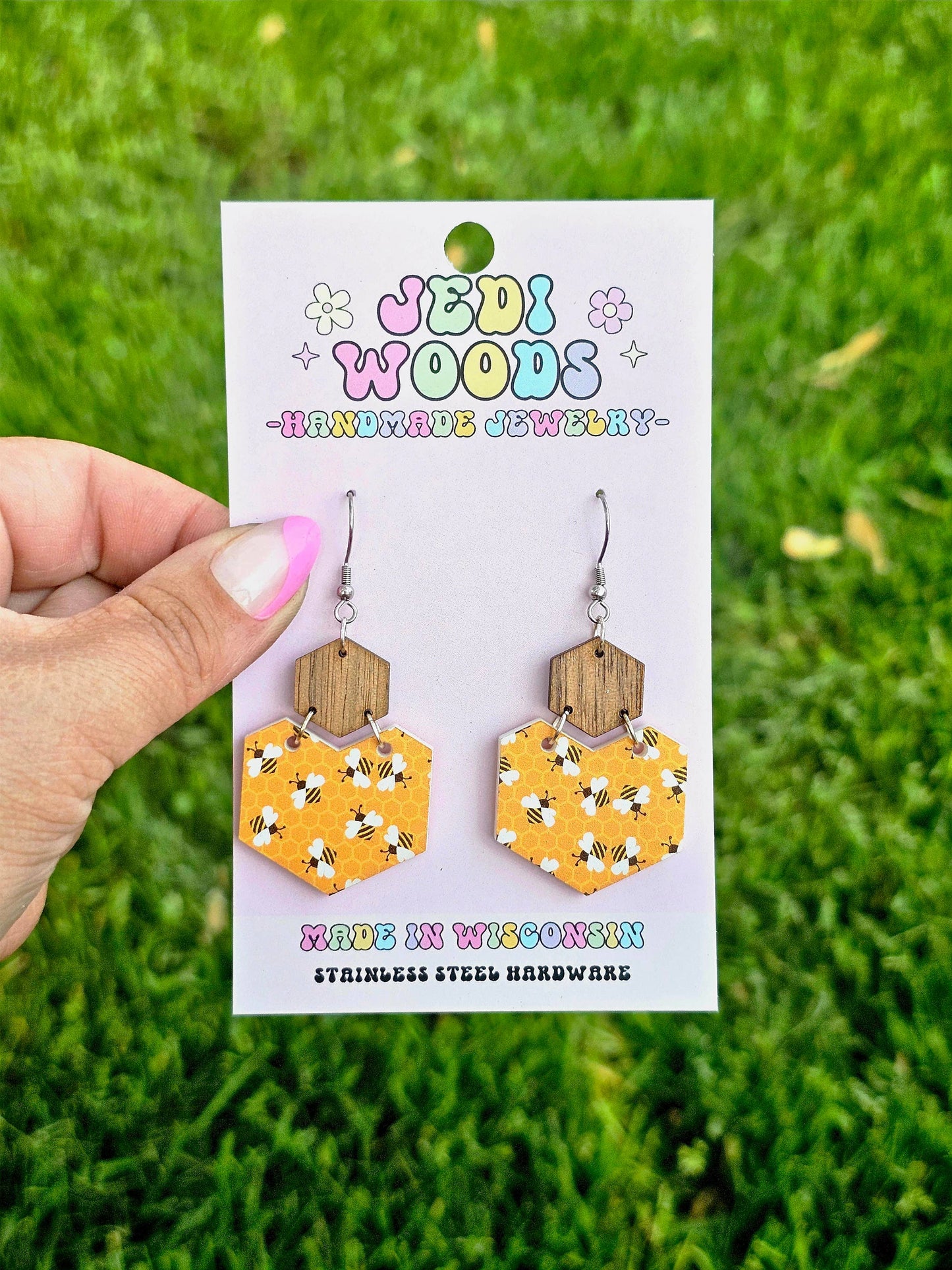 Bumble Bee Hexagonal Statement Earrings