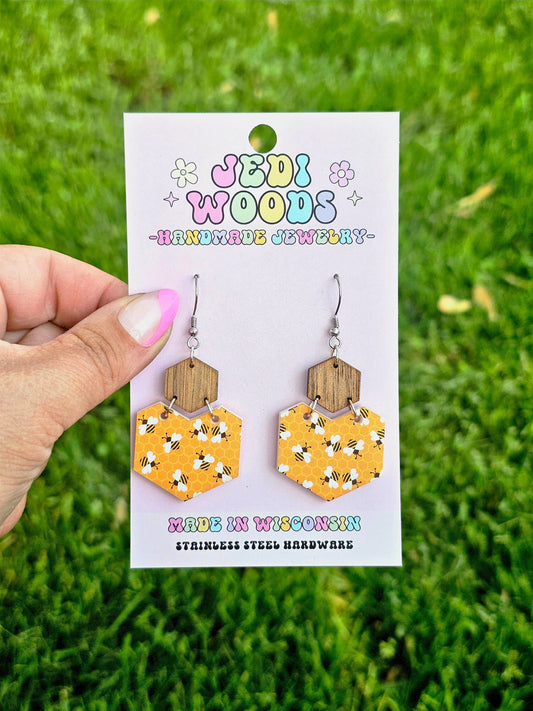 Bumble Bee Hexagonal Statement Earrings