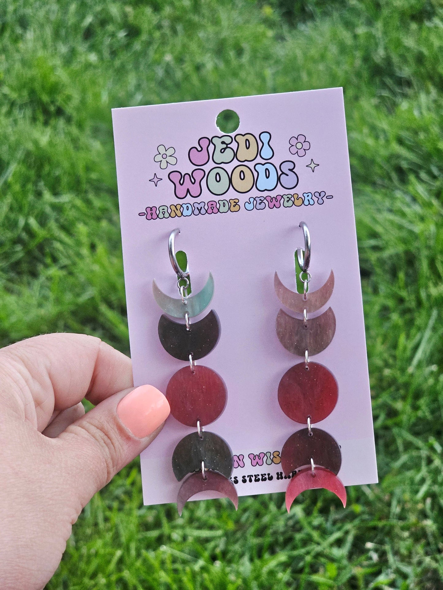 Blood Moon - Moon Phase Earrings - Gauge Friendly Hardware