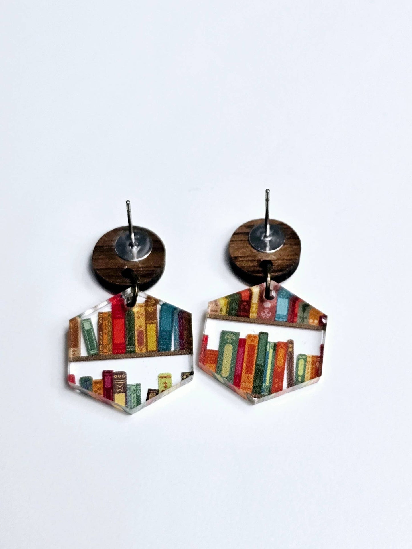 Book Lover Earrings with Wood Stud Topper